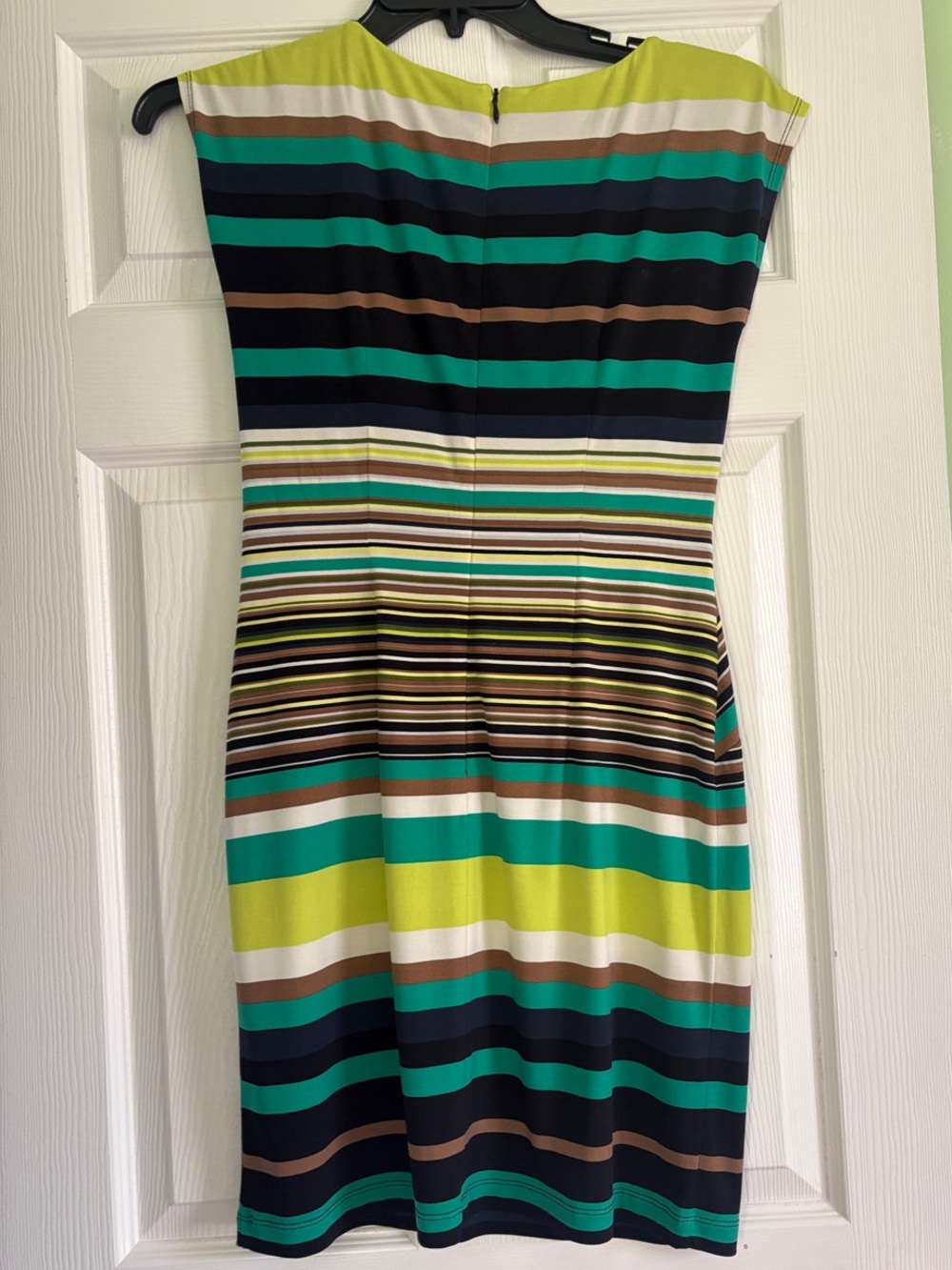 AB Studio Striped Sheath Dress in Teal, Brown, Lime and Cream - Picture 3 of 4